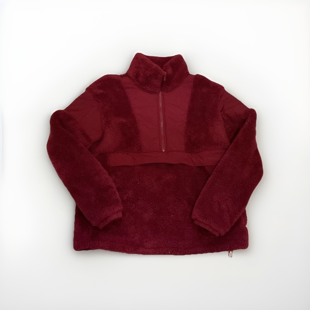 Victoria's Secret PINK Sherpa Teddy 1/4 Half Zip Pullover Hoodie Maroon S Small